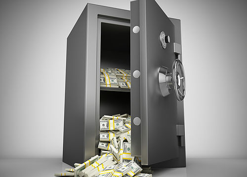 Bank safe with money stacks
